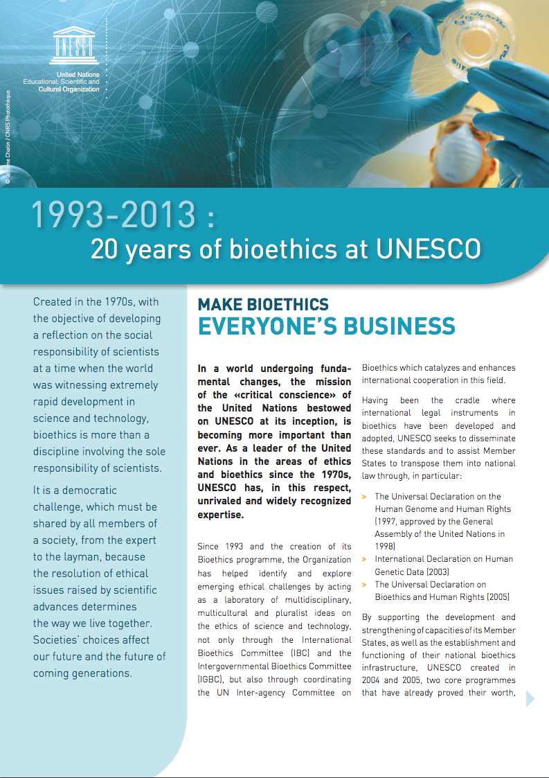 1993-2013: 20 years of bioethics at UNESCO