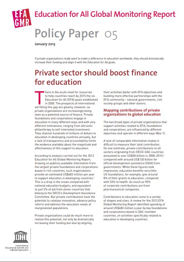Private sector should boost finance for education