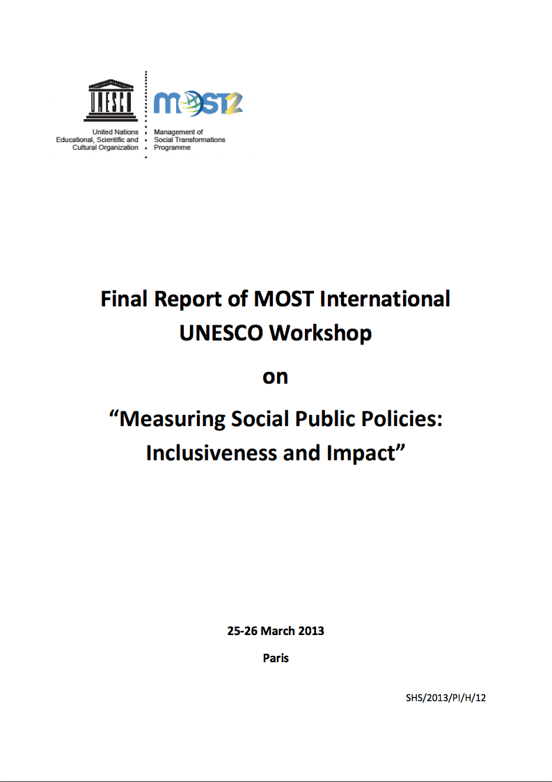 Final report of MOST International UNESCO Workshop on Measuring Social Public Policies: Inclusiveness and Impact
