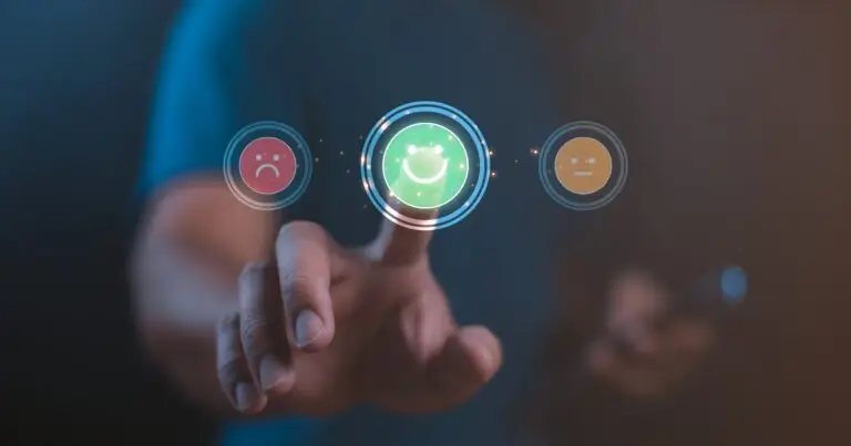 Businessman,Using,Smartphone,Pushing,Smile,Green,Button,For,The,Best