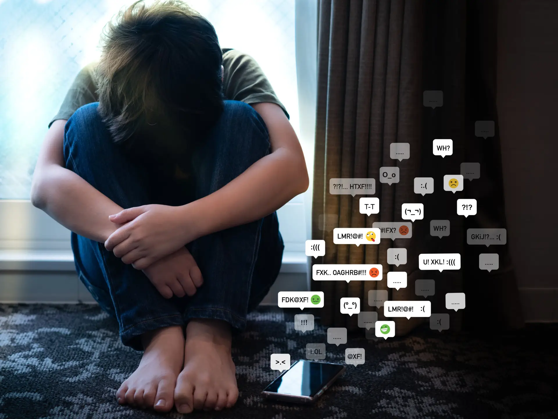 Cyberbullying,-,Social,Media,Harassment,Concept.,Young,Asian,Preteen,,Teenager