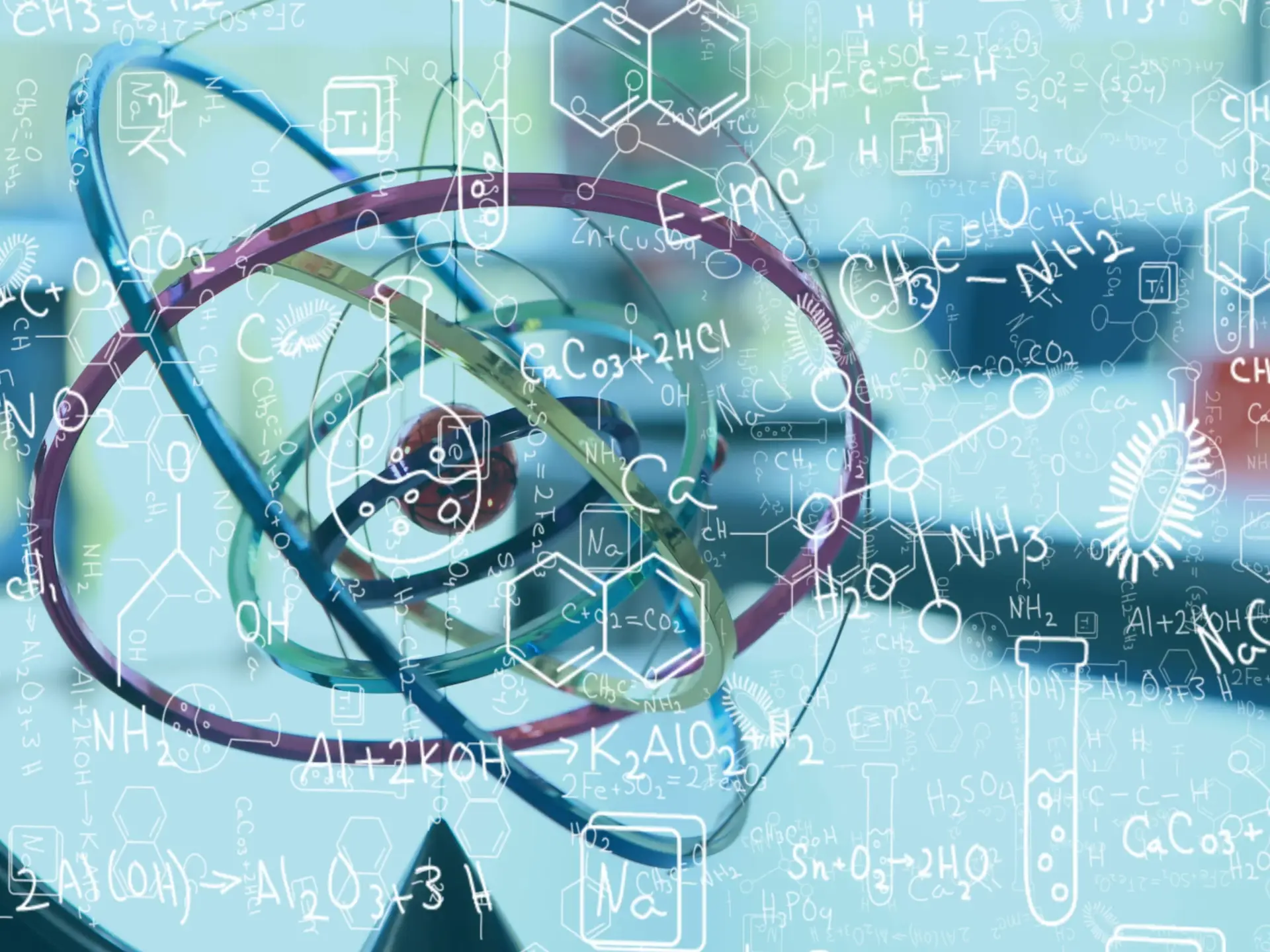 Image,Of,Chemical,Compounds,And,Scientific,Formulas,Over,Atom,Model